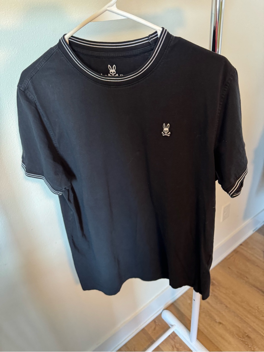 Psycho Bunny T-Shirt Mens 5 (M/L) Black Pima Cotton Tipped Crew Neck Logo Tee